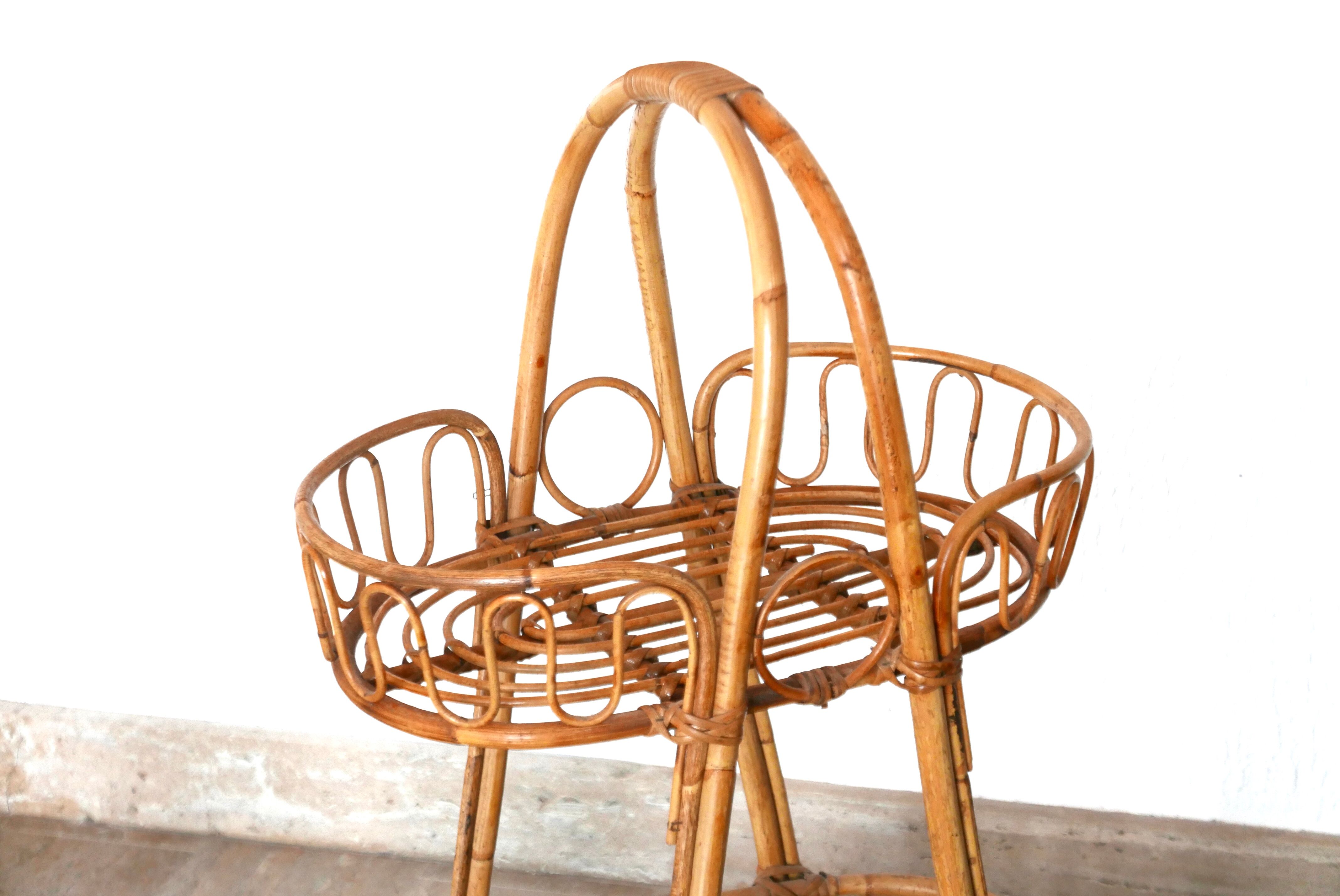 Rattan and bamboo trolley on wheels, 1950s