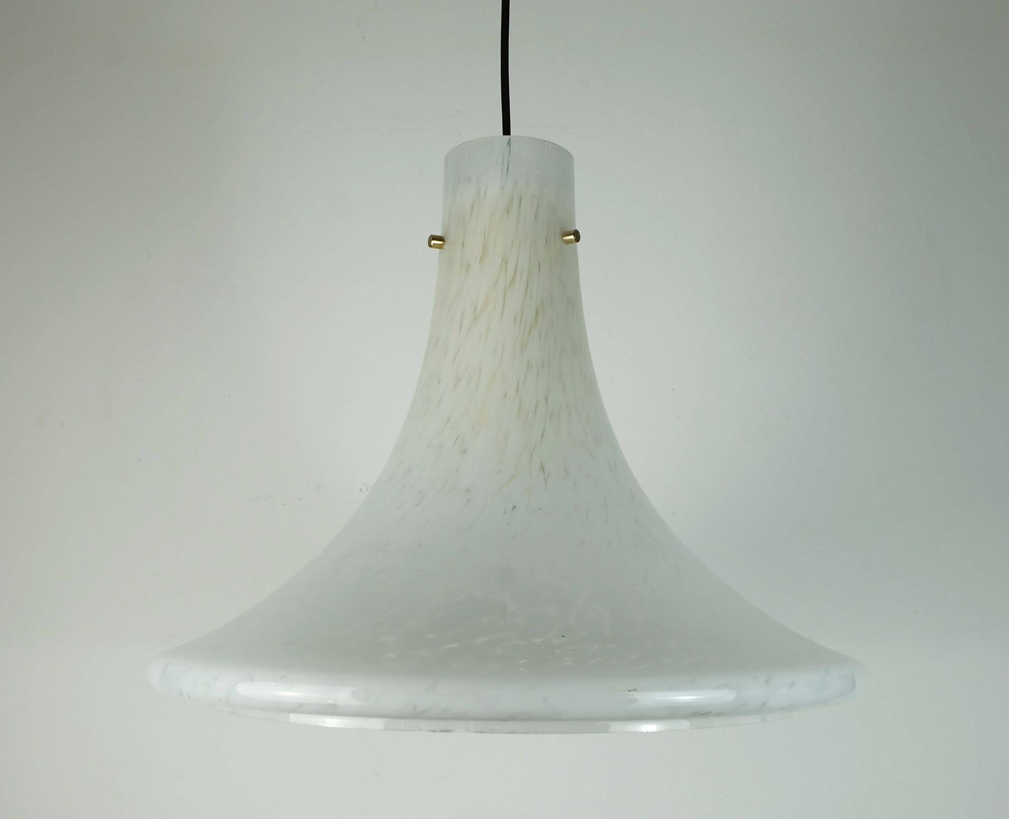 large 1970s glashuette limburg PENDANT LIGHT white opaline bubble glass trumpet-shaped shade P283 42