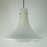 large 1970s glashuette limburg PENDANT LIGHT white opaline bubble glass trumpet-shaped shade P283 42
