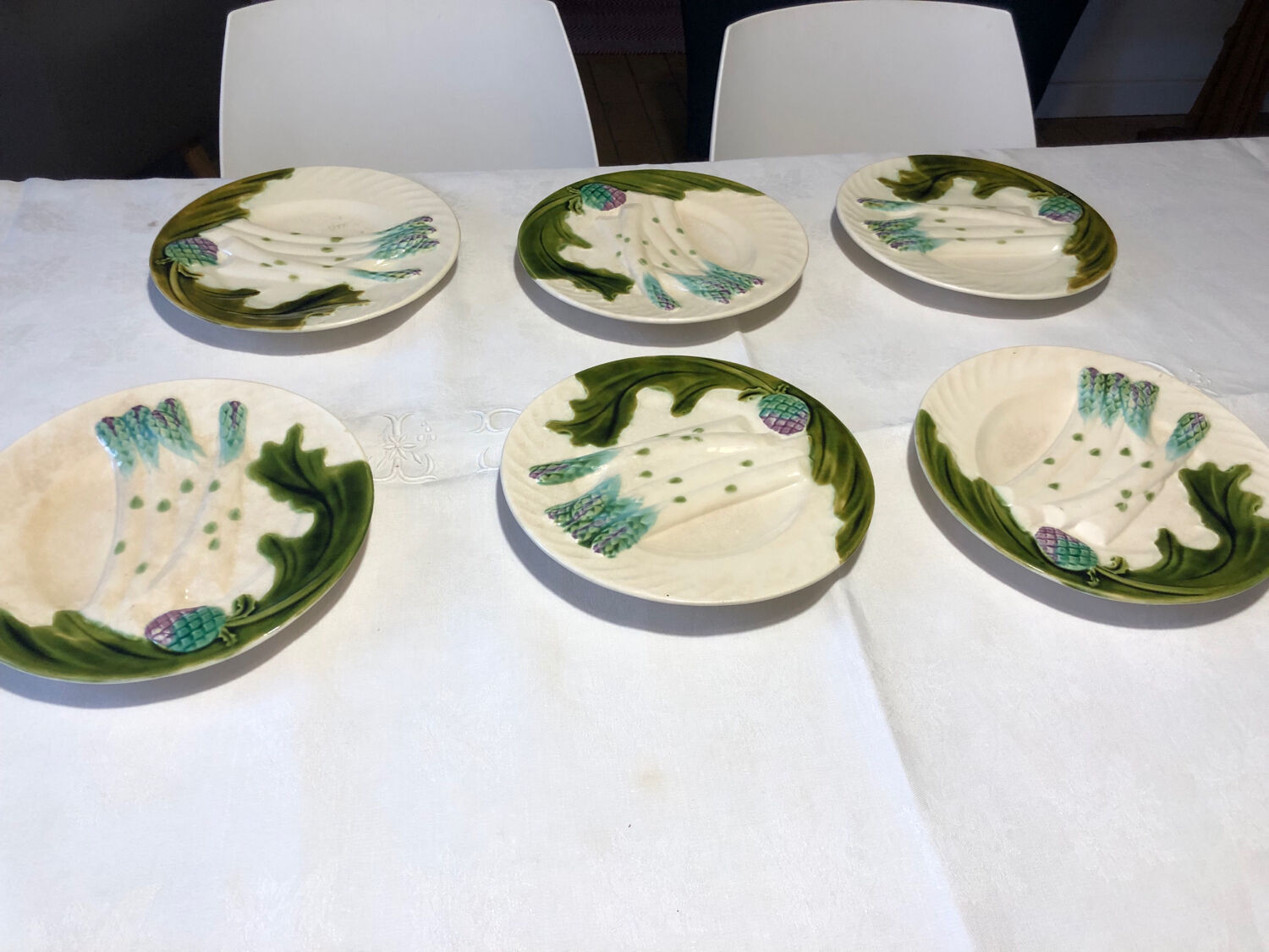6 old Salins asparagus plates