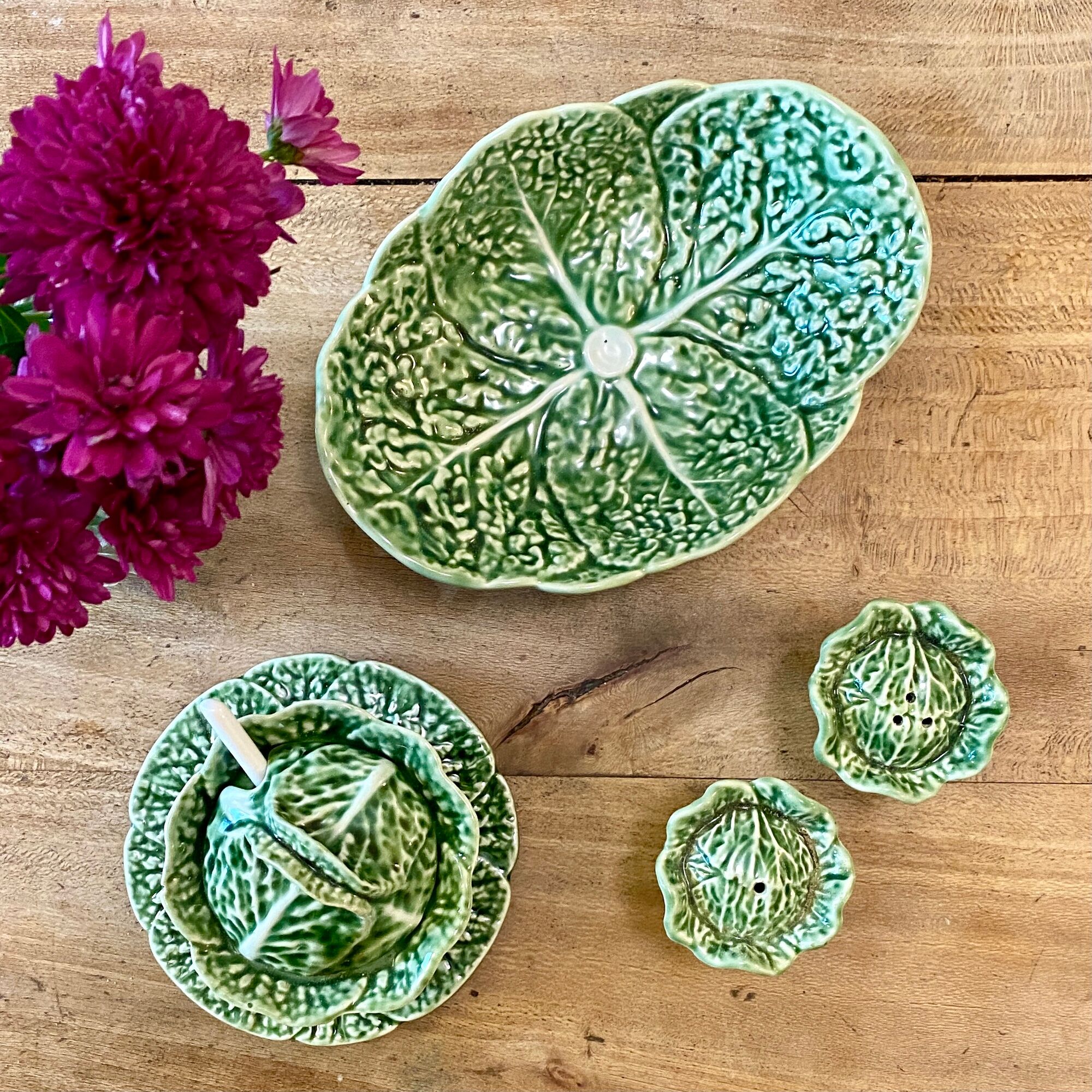 Set of 3 vintage pieces of serving cabbage, salt-pepper, mustard and ravier