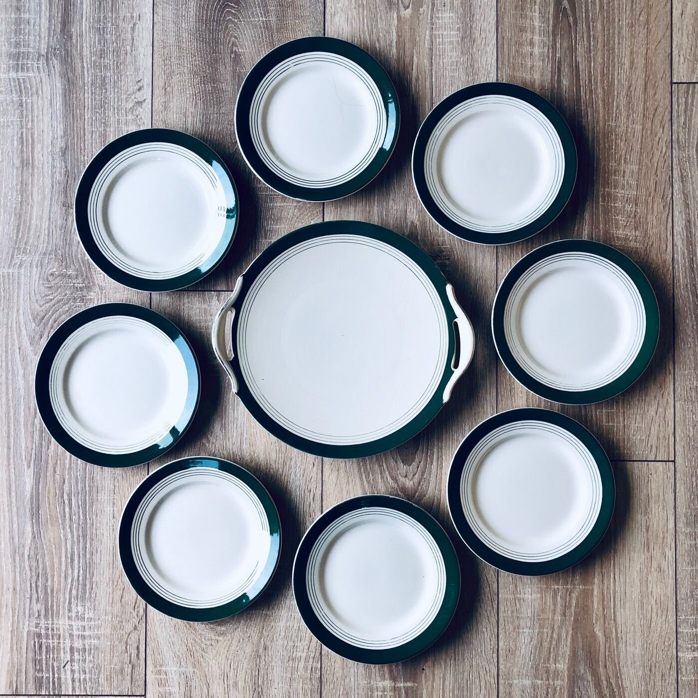 Digoin Sarreguemines green and white dessert service