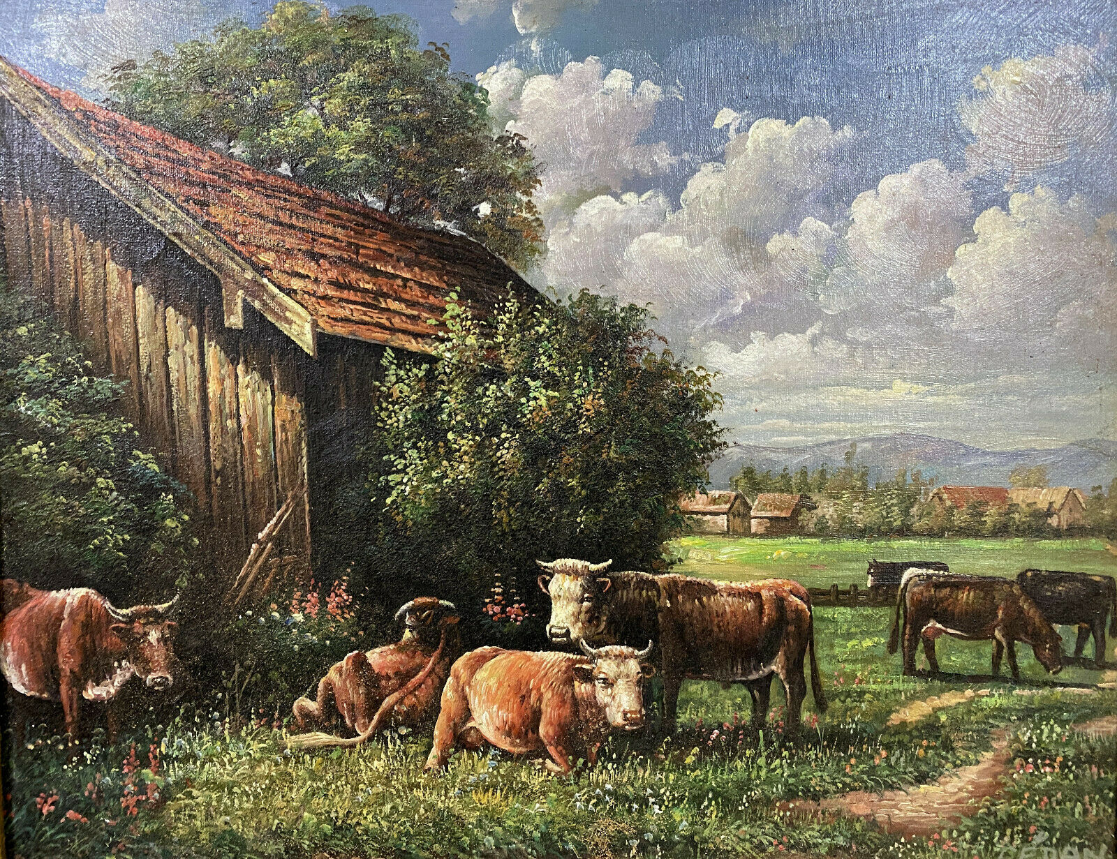 Painting XXeme - Oil on canvas depicting a cow herd signed Cédan 1944