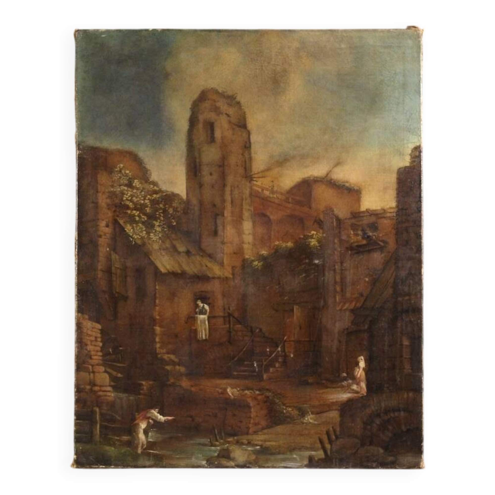 Antique Spanish landscape painting from the 18th century