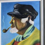 Original Swedish Modernist Oil on Panel " Portrait of Fisherman " by Tornquist - Framed
