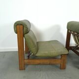 Green leather and oak wood armchair