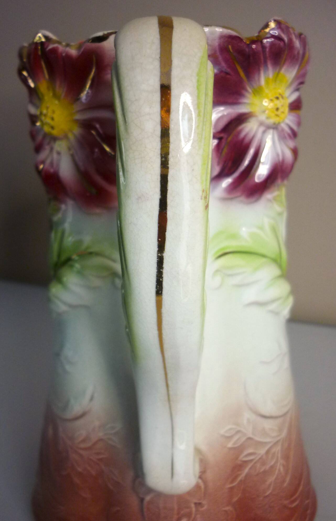 Barbotine pitcher, Onnaing earthenware, art nouveau ceramics, model no. 790