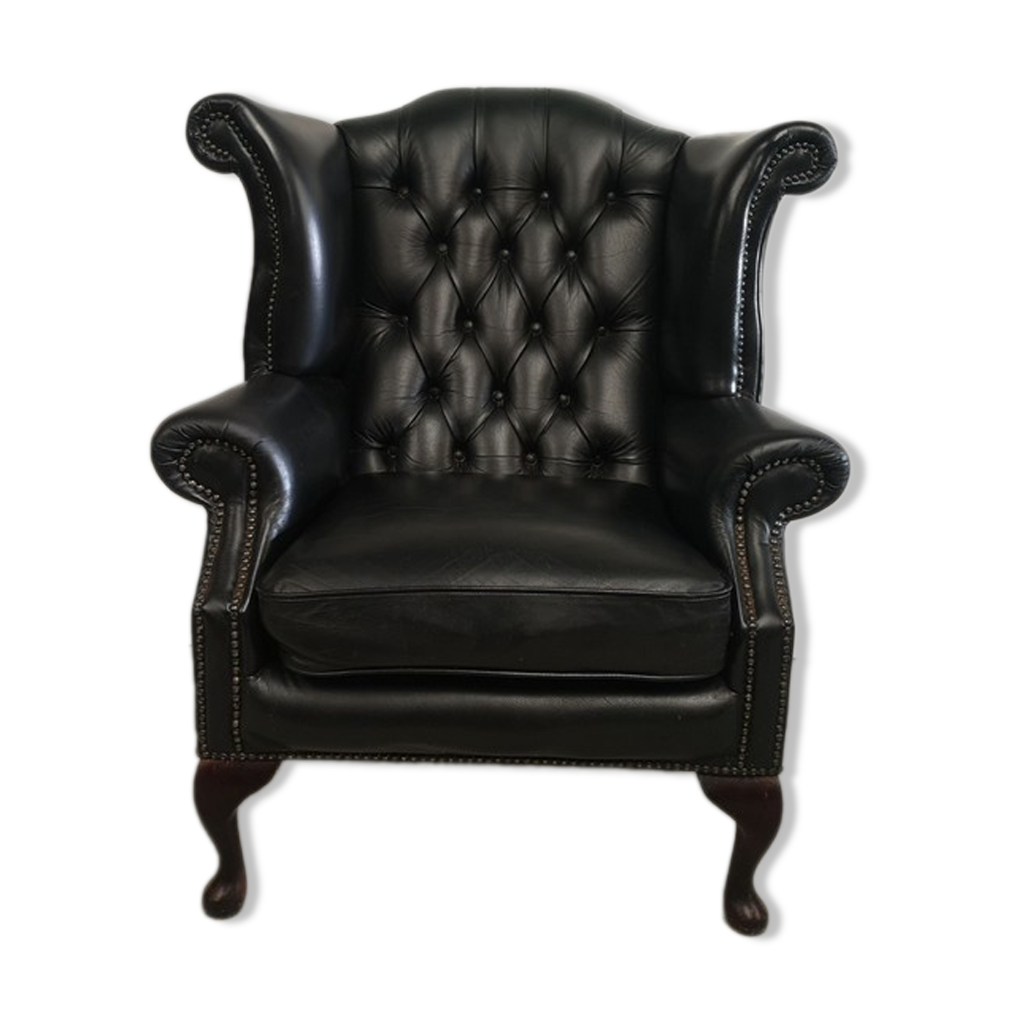 Fauteuil bergère chesterfield cuir noir