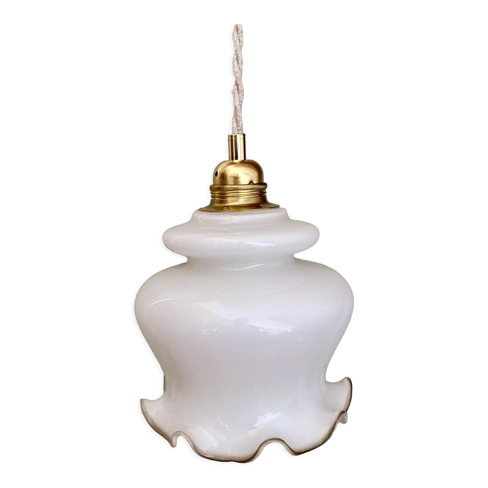 Vintage globe pendant lamp in white opaline