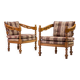 Pair of Giorgetti "1975 Gallery" armchairs in carved wood, original upholstery.