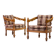 Pair of Giorgetti "1975 Gallery" armchairs in carved wood, original upholstery.