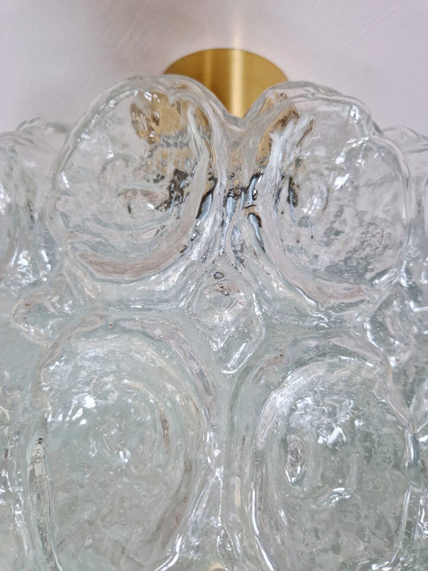 Brass and textured transparent glass ceiling light, Limburg, 1970