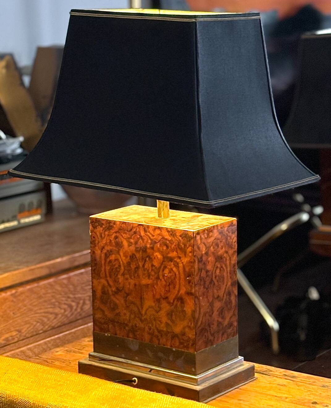 Pair of burl and copper table lamps by style Mahey