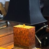 Pair of burl and copper table lamps by style Mahey