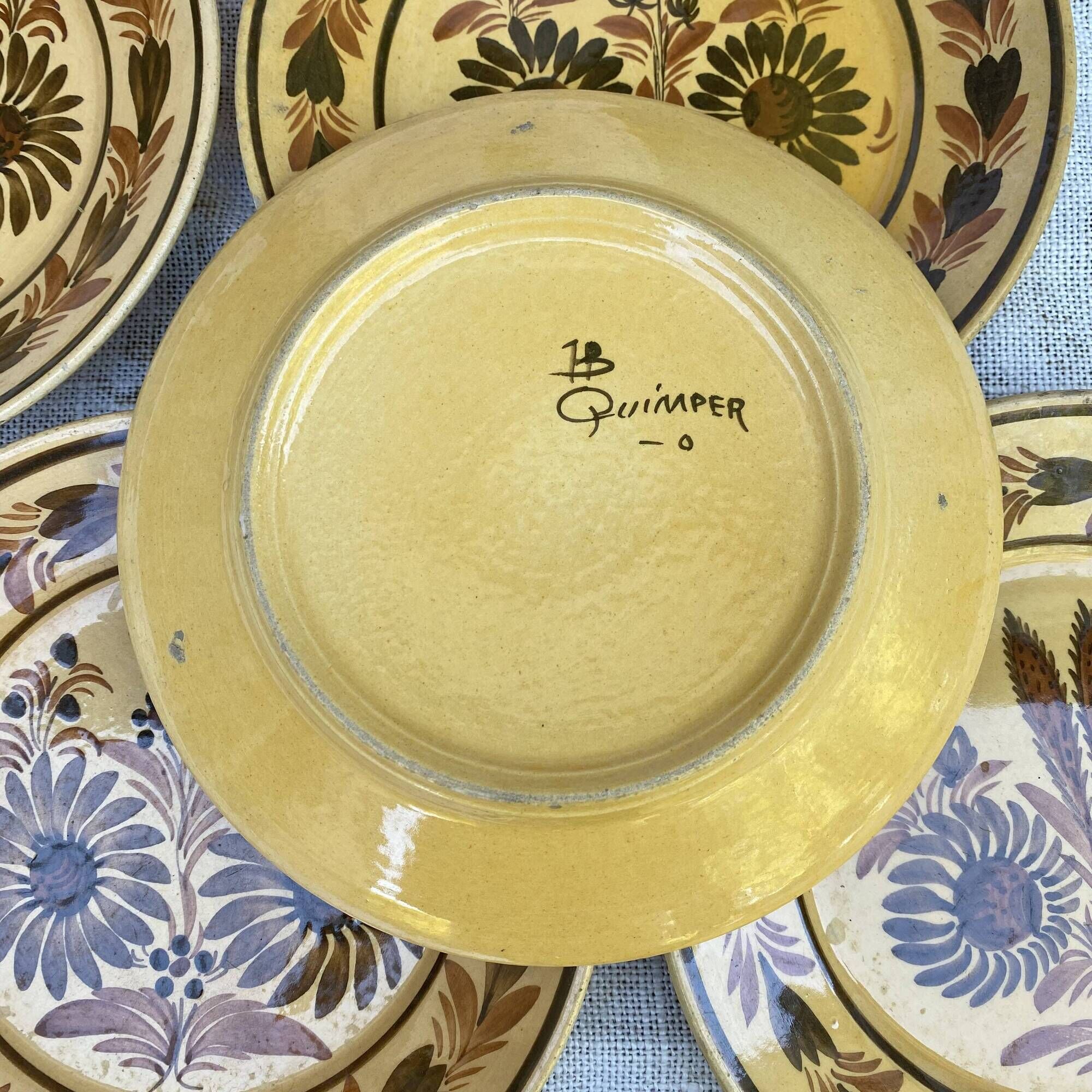 HB Quimper plates, hand-painted dessert service