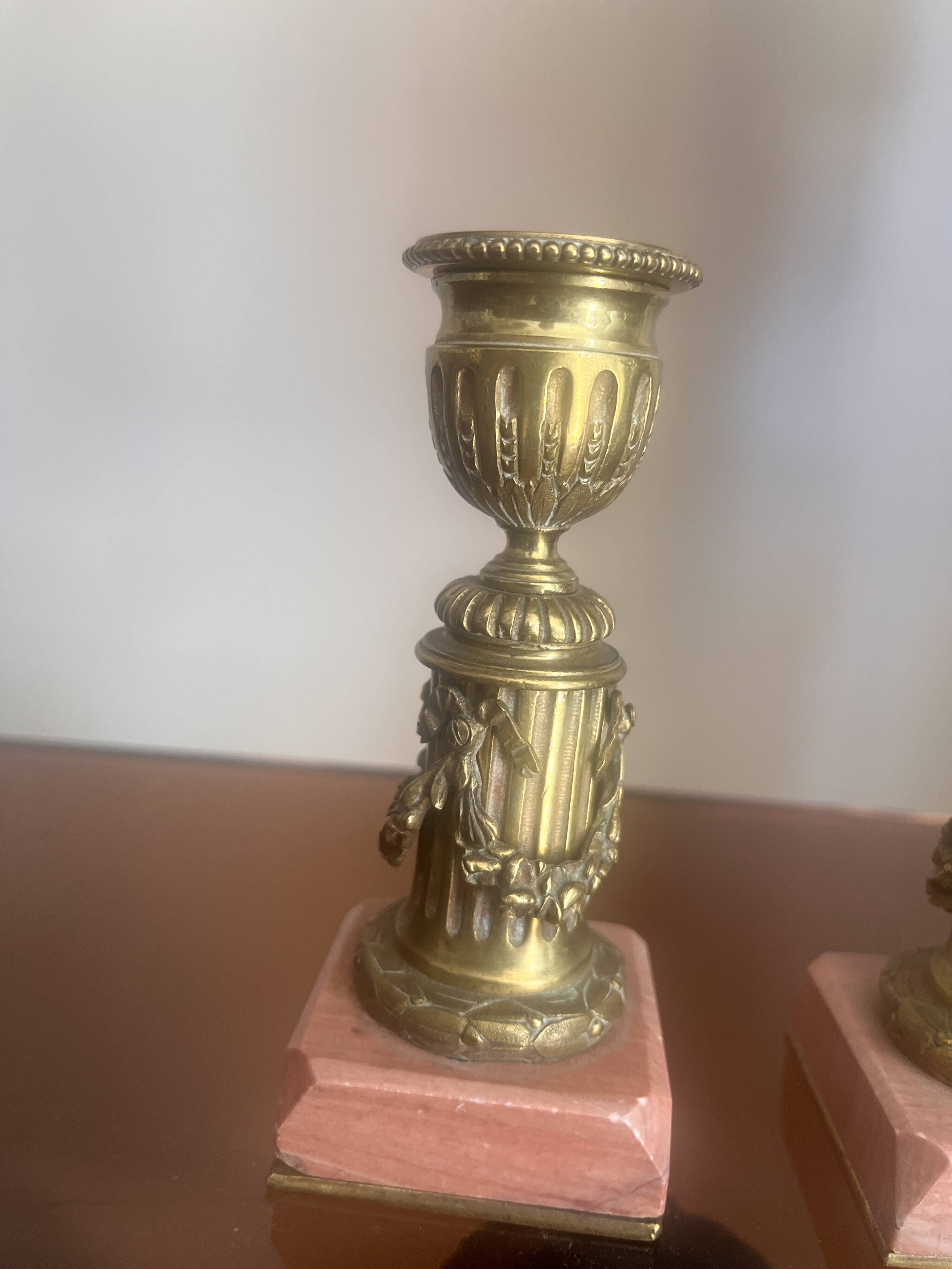 pair of antique bronze candlesticks