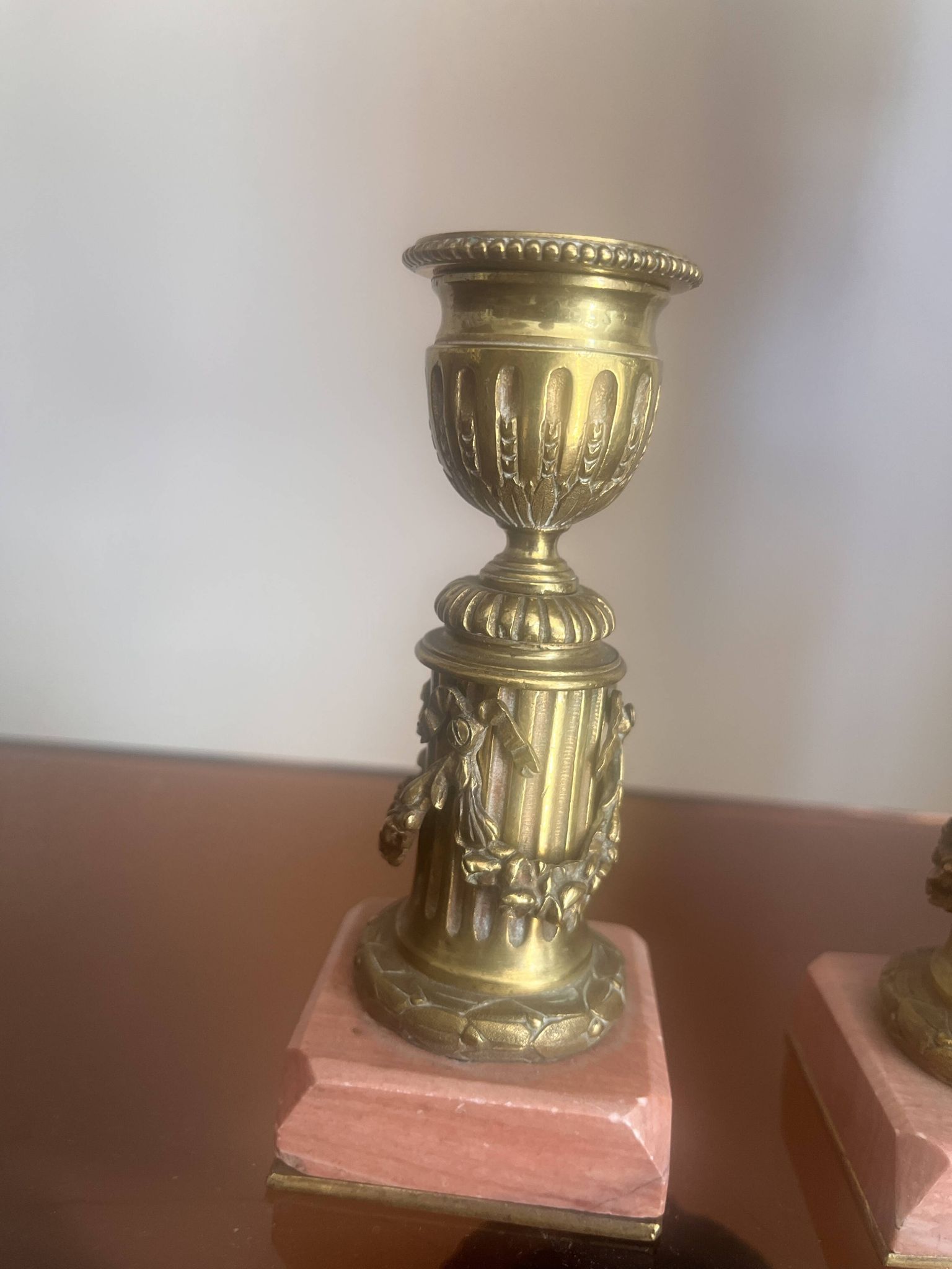 pair of antique bronze candlesticks