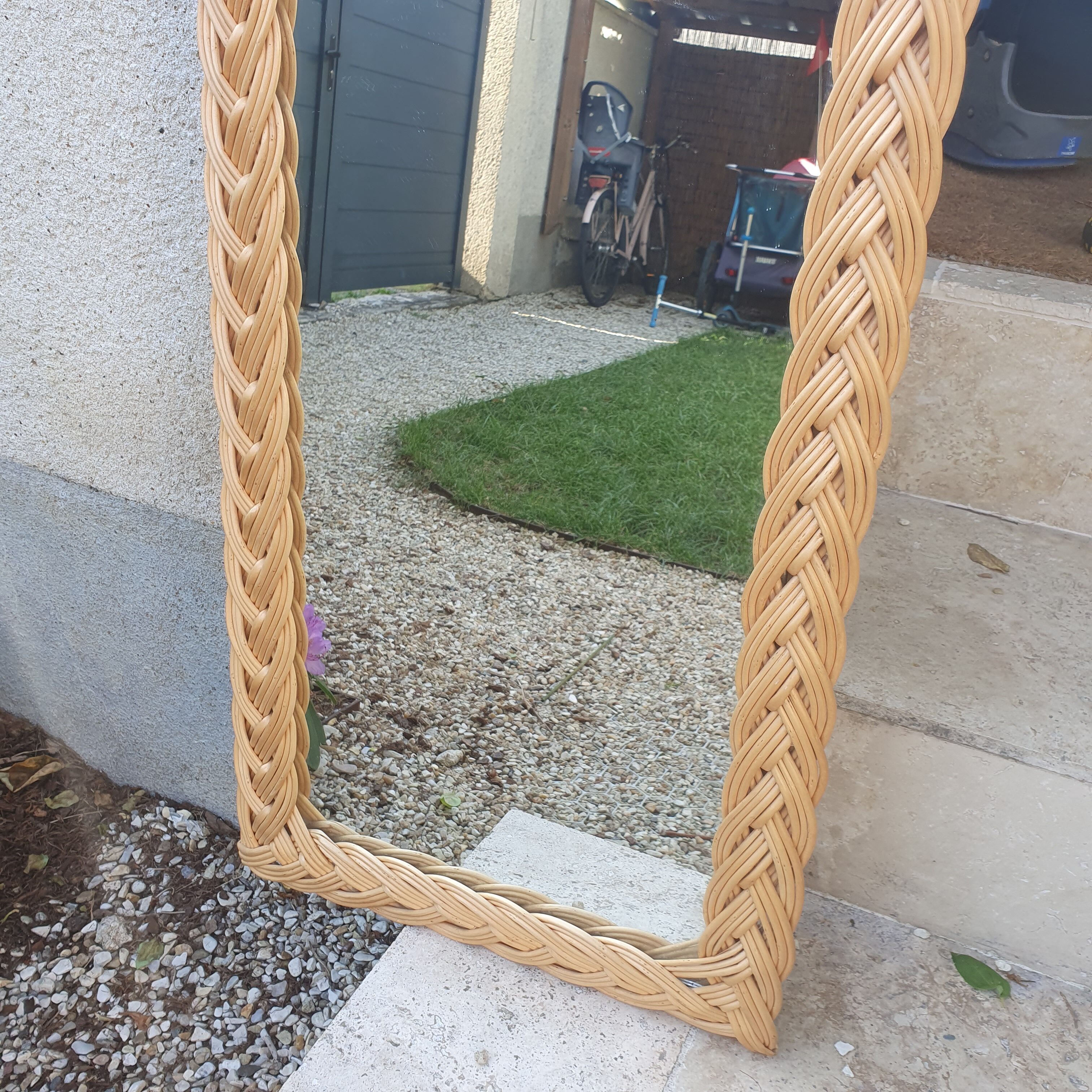 Large woven wicker mirror