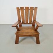 Brutalist Wood Armchair with Brown Leather Upholstery, Germany, 1960s