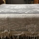 Hand embroidered bed cover with vintage crochet dimension: width -180cm- height -230cm-
