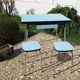 Blue formica table and two stools