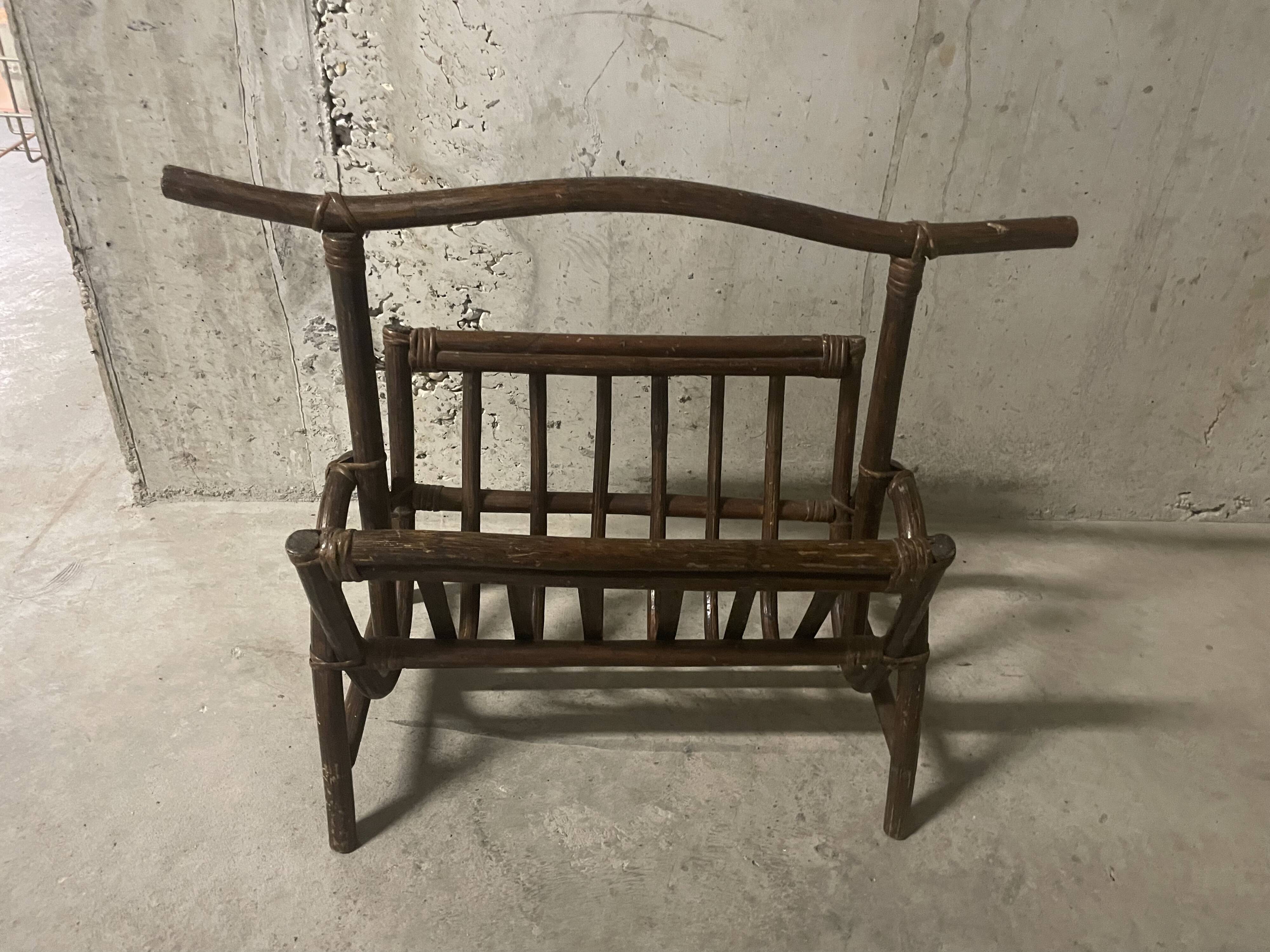 1970s rattan magazine rack