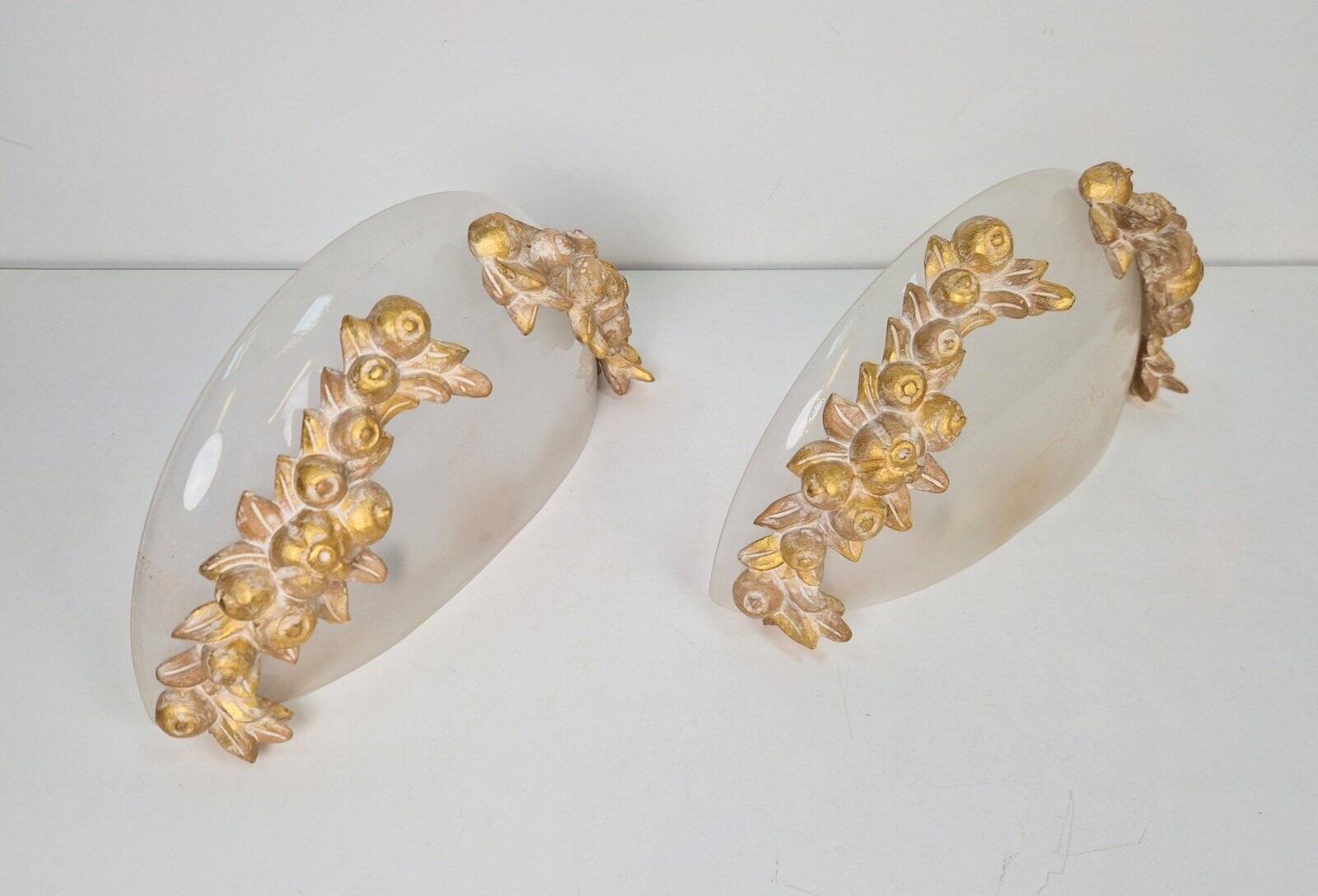 Vintage Bowl Wall Lamps in Goldleaf Murano Glass, Italy, 1970s, Set of 2