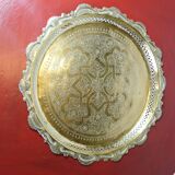 Antique Chinese Style Round Coffee Table With Bulit-in Brass Tray From 1890