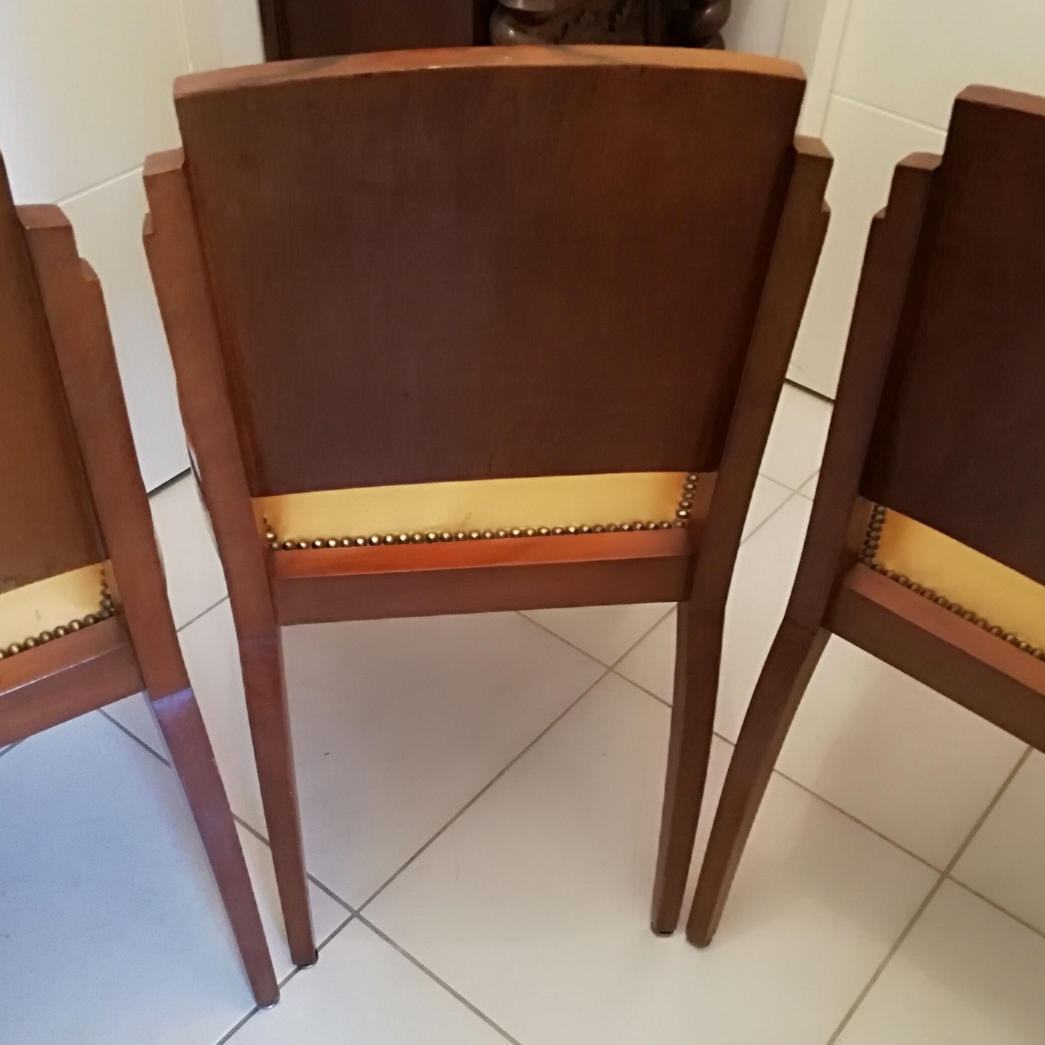 4 vintage 40s solid wood chairs and leather seating