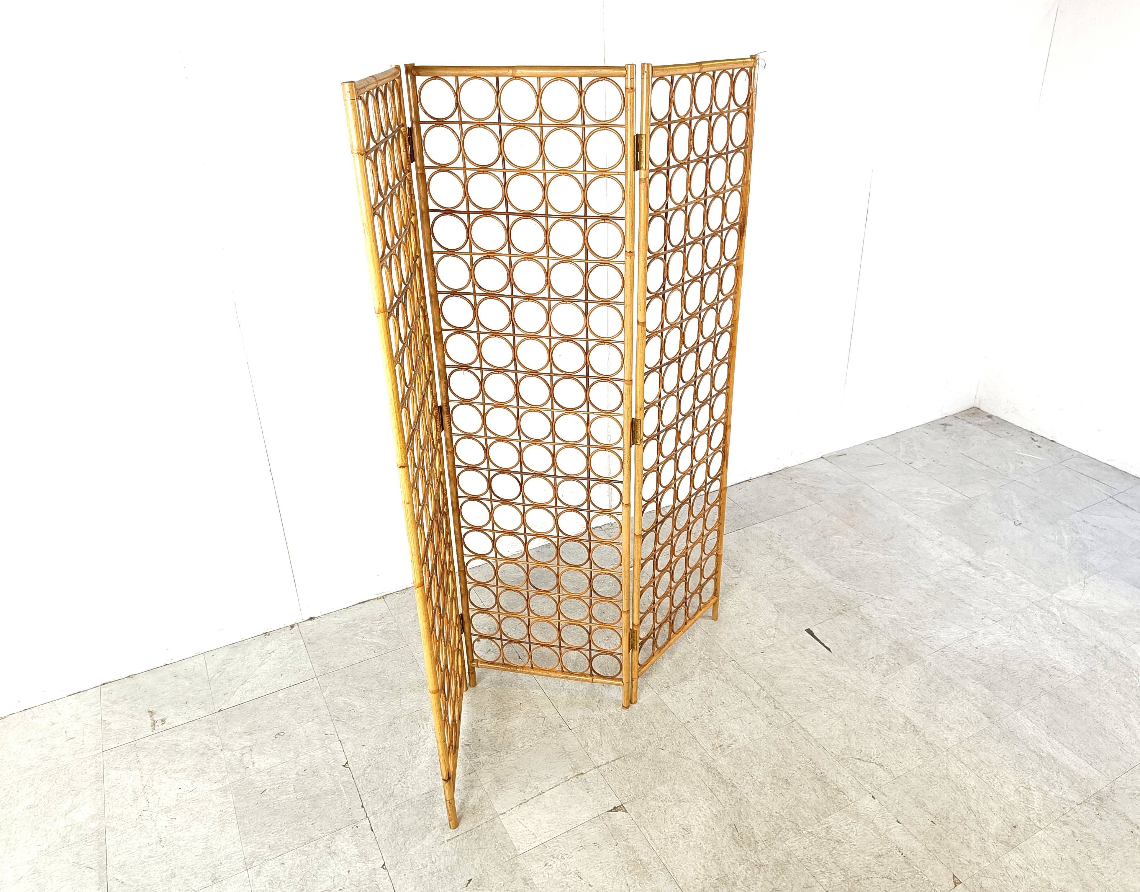 Bamboo room divider or folding screen, 1970s