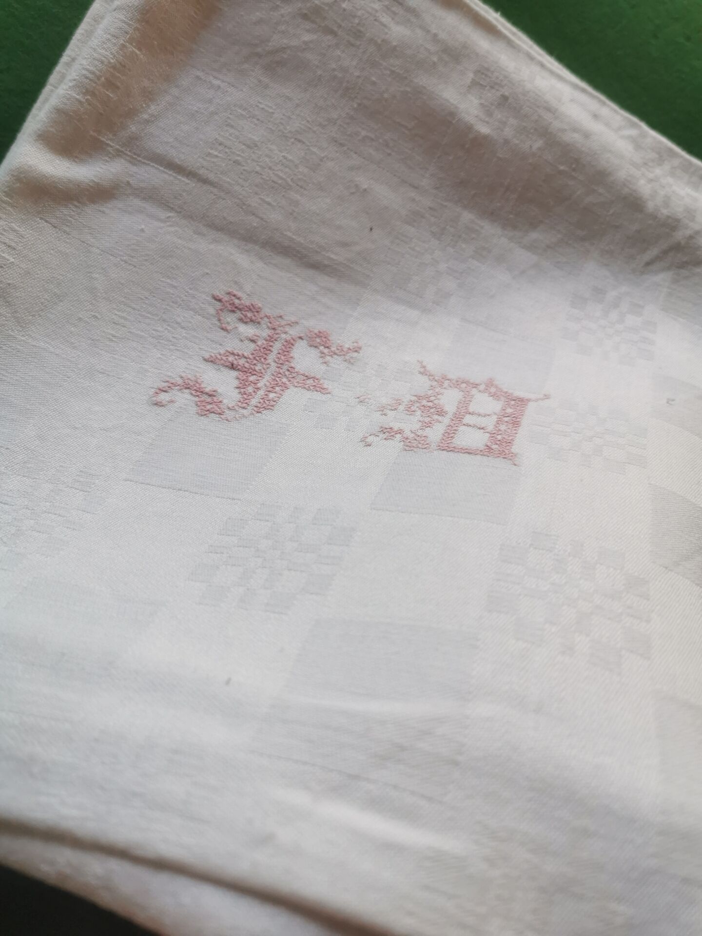 6 old damask linen napkins with a monogram