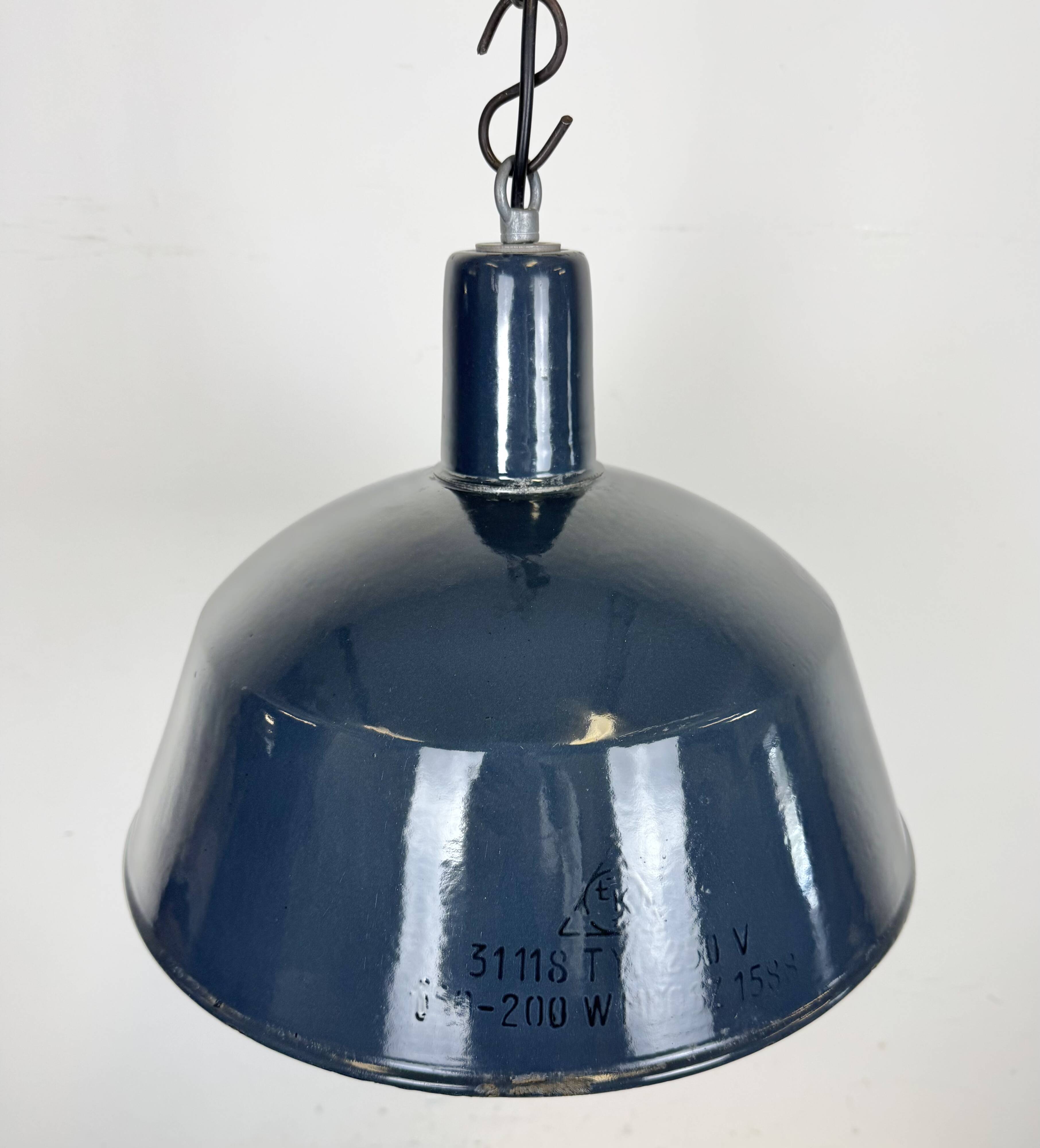 Industrial dark blue enamel pendant lamp from emax, 1960s