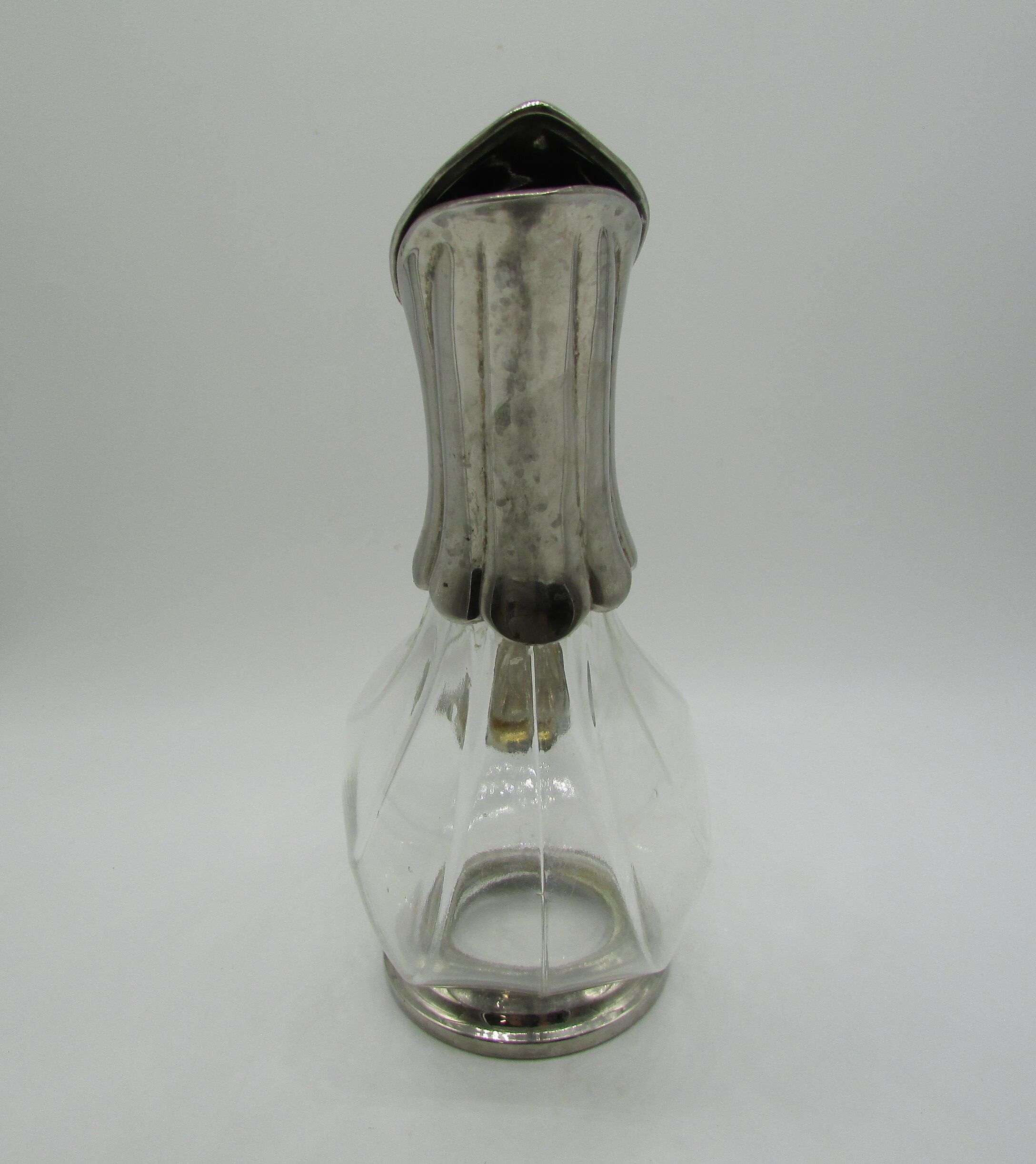 Decanter carafe glass and silver metal duck shape