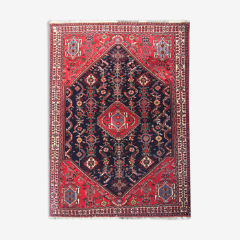 Handmade vintage persian carpet traditional red blue wool carpet - 117x160cm