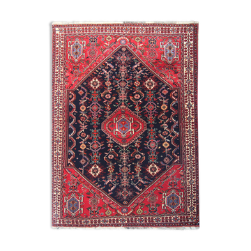 Tapis persan vintage fait à la main tapis traditionnel rouge bleu laine - 117x160cm