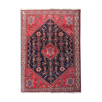 Tapis persan vintage fait à la main tapis traditionnel rouge bleu laine - 117x160cm