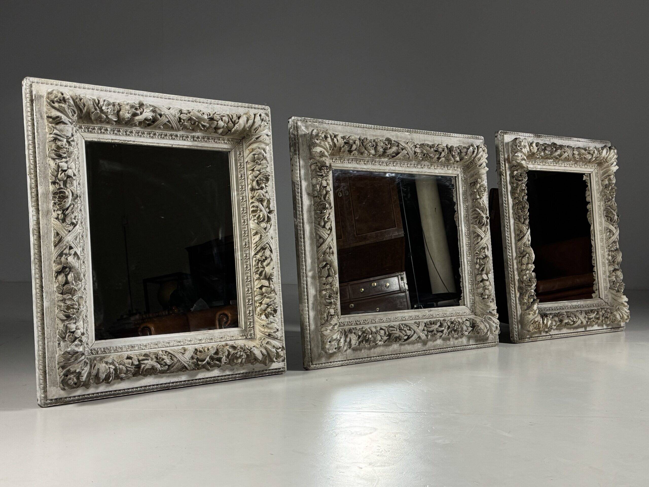 Set of three French mirrors white