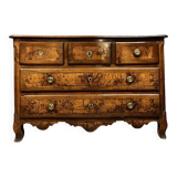 Louis XV period curved chest of drawers in walnut and elm burl circa 1750