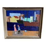 Oil on canvas "View of the port"