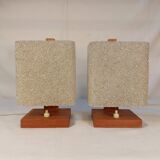 Pair of vintage Scandinavian table lamps in teak and Perspex