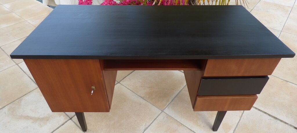 Vintage desk three drawers and a door with shelf