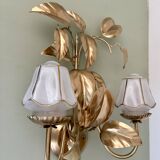Vintage two-light wall lamp in gold metal with vintage art deco globes