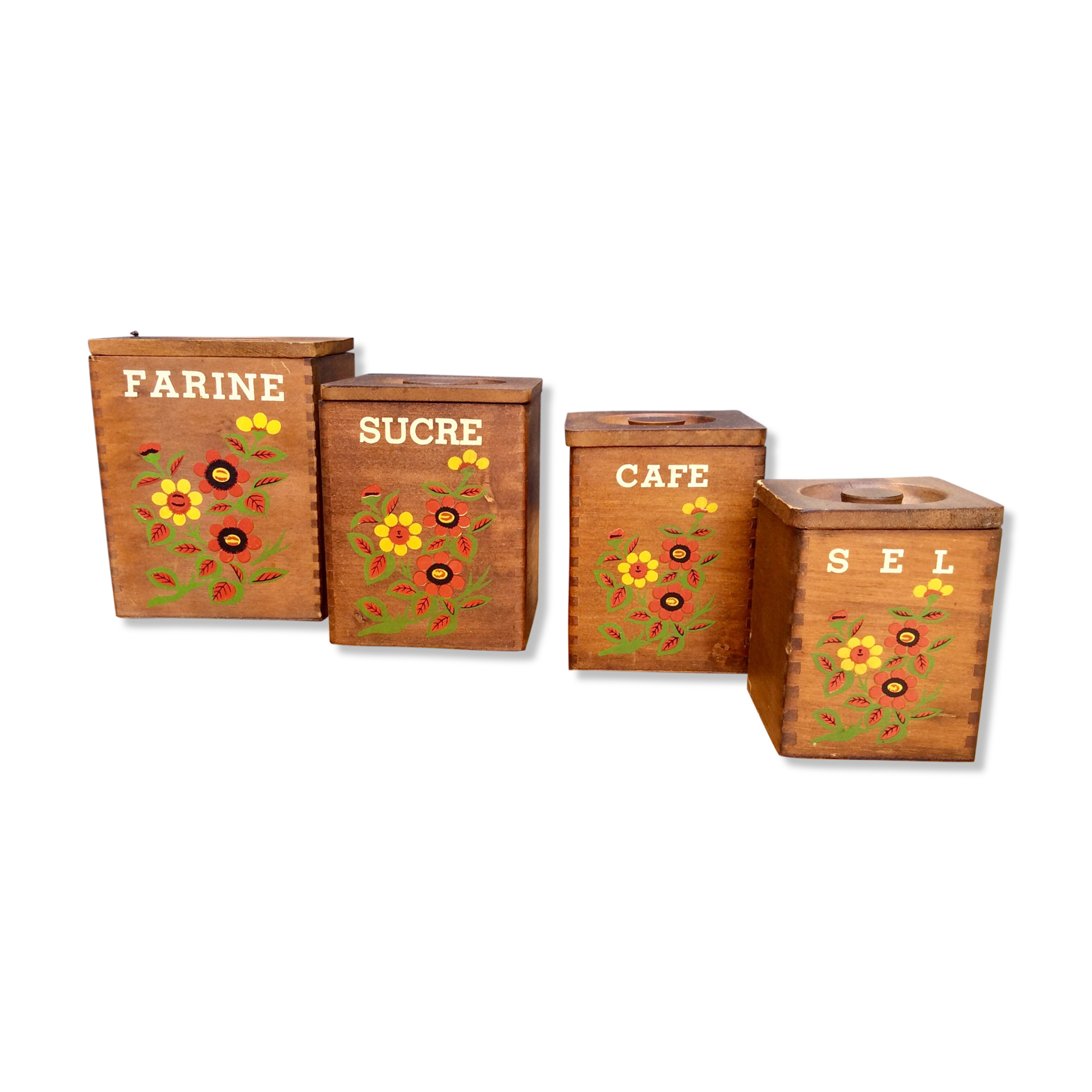 Set of four wooden kitchen boxes