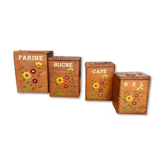 Set of four wooden kitchen boxes