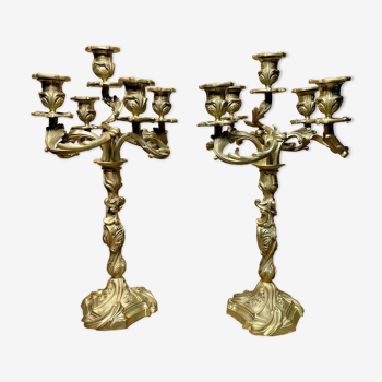 Paire candelabres bronze rocaille style Louis XV epoque napoleon iii