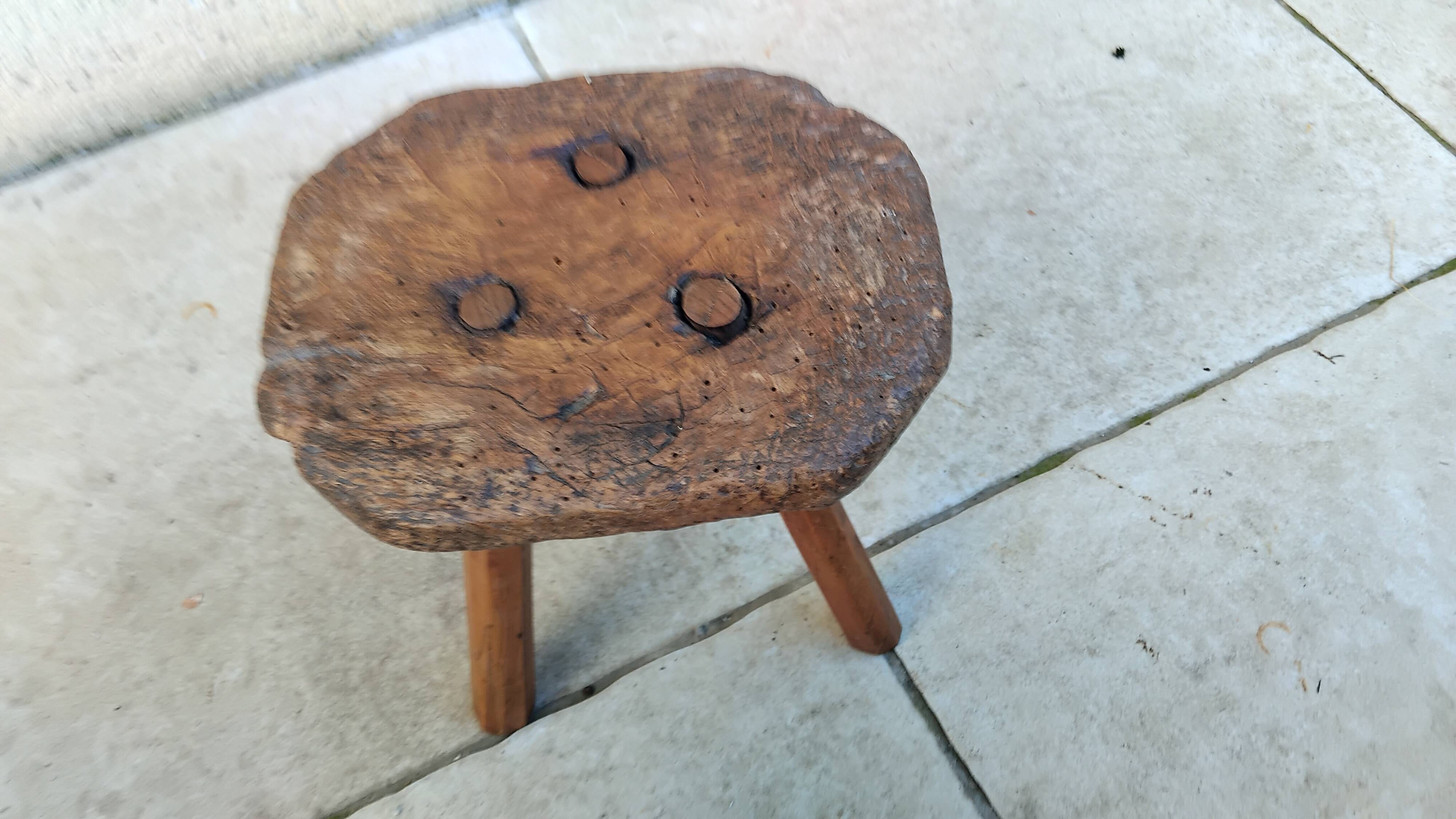 Antique vintage farmhouse tripod stool