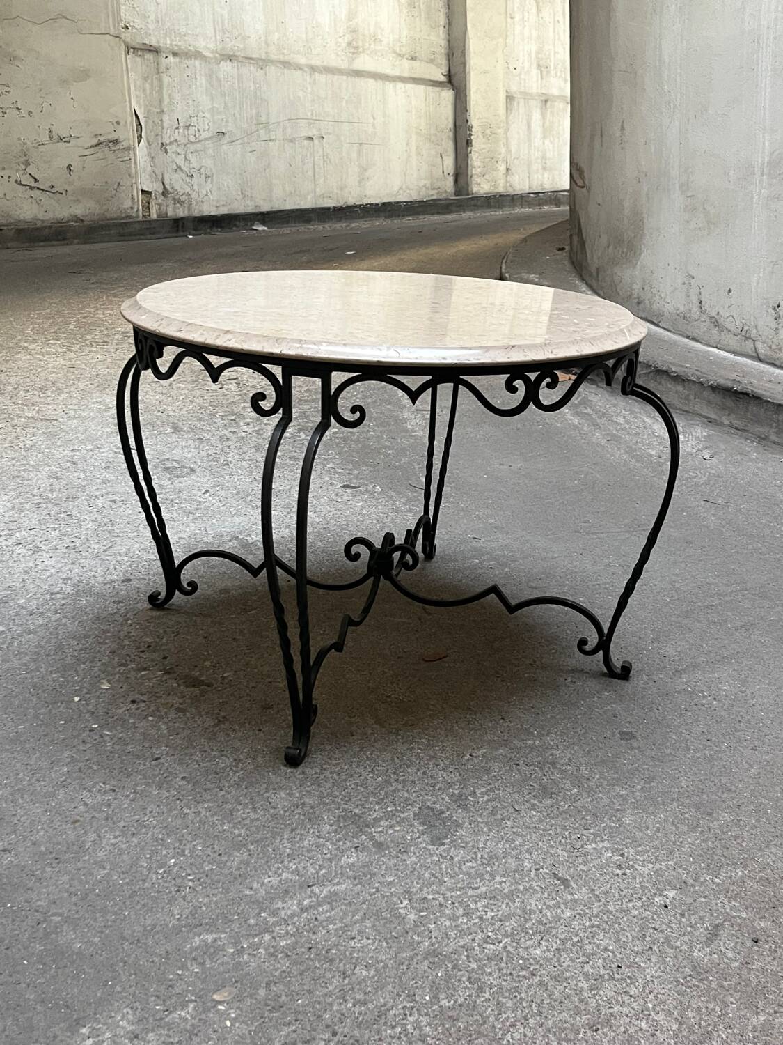 Vintage 1940s art deco marble and metal pedestal table