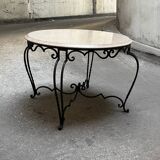 Vintage 1940s art deco marble and metal pedestal table