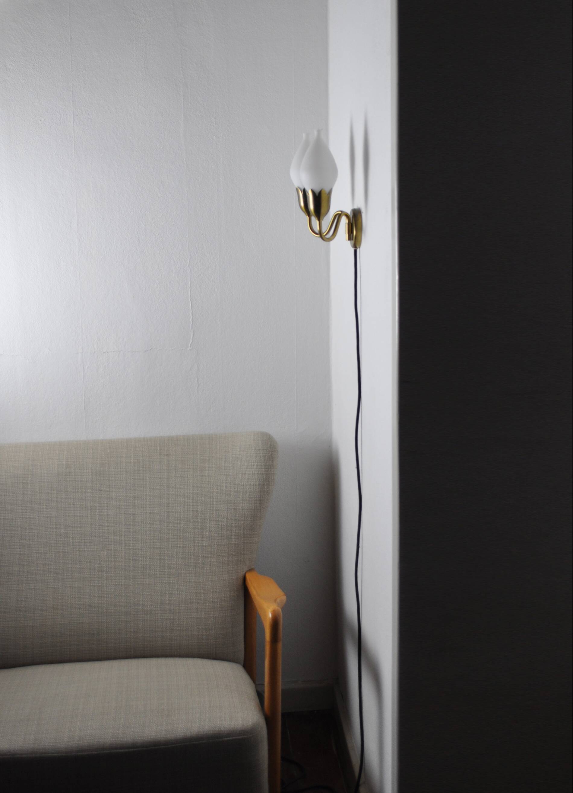 Fog & Mørup 2-Arm Brass and Opaline Glass Tulip Wall Lamp