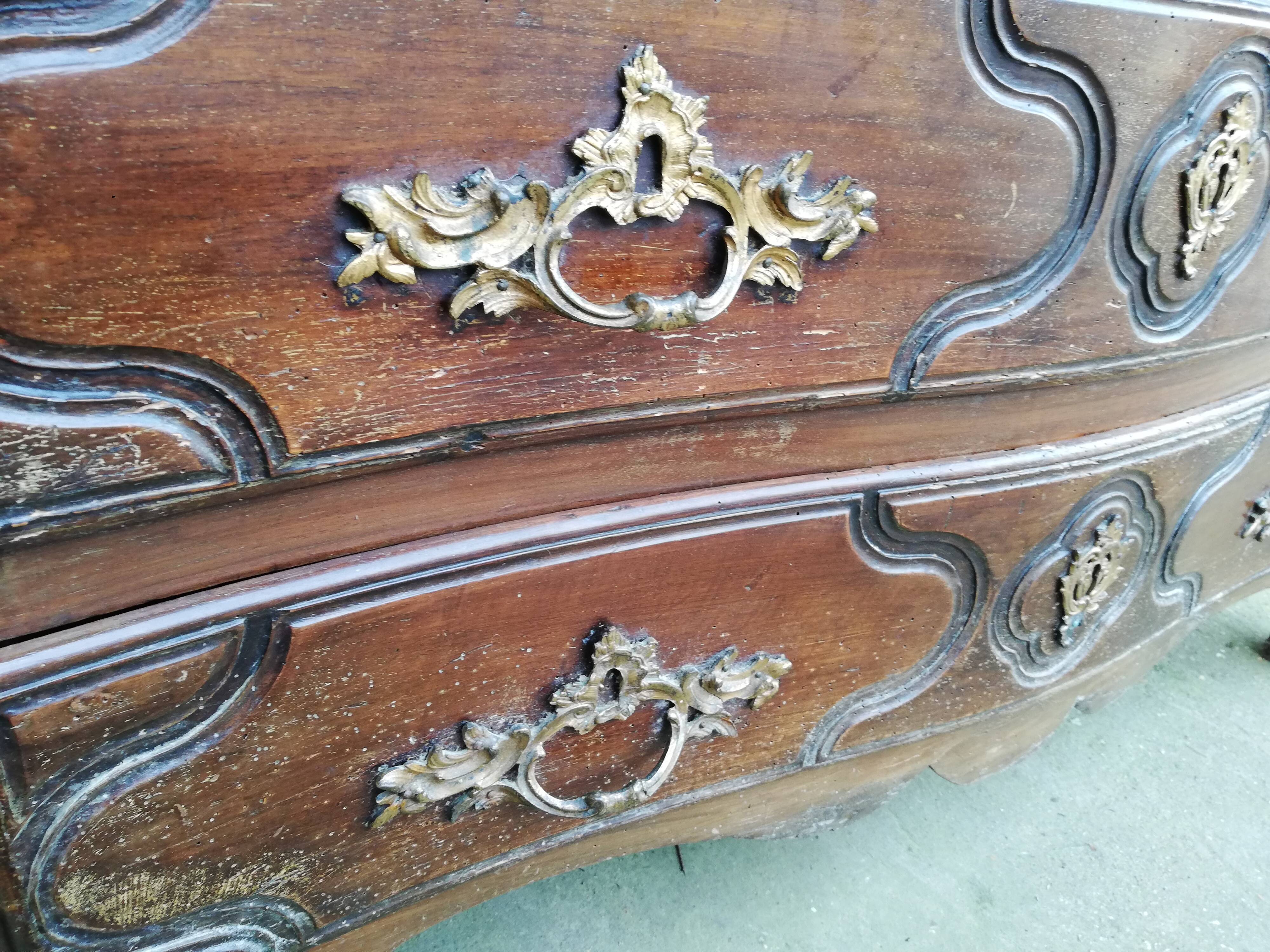 Louis XVI style curved chest of drawers, wooden structure and marble top